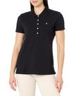 Polo Feminino Nautica Manga Curta com Botões, Preto, Extra Grande