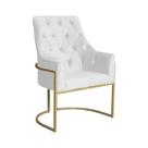 Poltona Vick Base Metálica Dourada Suede Branco - Vallisa Decor