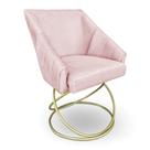 Poltrona Alana Suede Rosa Bebê Base Luxo Dourado - Pallazio
