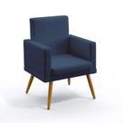 Poltrona Almofadada Vega com Rodapé com Puff Quasar Sued Azul Marinho Aradecor