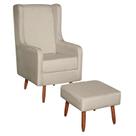 Poltrona Amamentação Aquila com Puff Linho Bege Pés Palito - Fratello Poltrona Amamentação Aquila com Puff Linho Bege Pés Palito - Fratello