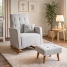Poltrona Amamentação Balanço Confortavel com Puff Helena Linho Cinza - Mirra Decor