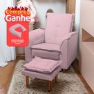 Poltrona Amamentação e Puff Ariel Suede Rosa Bebê Espuma D26 Tana Decor