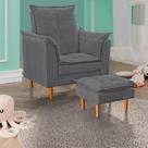 Poltrona Amamentação + Mini Puff Opala Tecido Suede Cinza - FRI Varejo