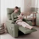 Poltrona Amamentação Penélope Giratória Balanço Reclinável Manual Bouclé Verde - Sallar Home