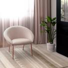Poltrona Arredondada com Encosto Braços em Conchas e Base Fixa Metal Coccinella Espresso Móveis Bege Claro/Cobre Poltrona Arredondada com Encosto Braços em Conchas e Base Fixa Metal Coccinella Espresso Móveis Bege Claro/Cobre