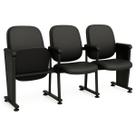 Poltrona Auditório Rebatível 03 Lugares Linha Premium - material sintético Preto - 38103