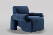 Poltrona Azul Estofada Tecido Bucle Orgânica Fixa Para Sala 0,82 largura Kasila