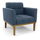 Poltrona Base De Madeira Fixa Castanho Elisa Suede D03 - D'rossi Cor Azul Marinho