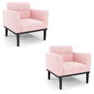 Poltrona Base De Madeira Fixa Preto Kit 2 Elisa Suede D03 - D'rossi Cor Rosa Bebê