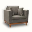 Poltrona Base de Madeira Linho Premium Moderno Minimalista Confortável Penélope