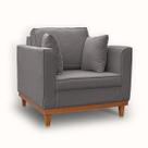 Poltrona Base de Madeira Linho Premium Moderno Minimalista Confortável Penélope Poltrona Base de Madeira Linho Premium Moderno Minimalista Confortável Penélope