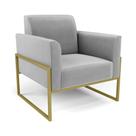 Poltrona Base Industrial Alta Dourado Marisa Suede Cinza D03 - D'rossi