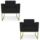 Poltrona Base Industrial Dourado Kit 2 Ana Linho Preto - Ibiza Poltrona Base Industrial Dourado Kit 2 Ana Linho Preto - Ibiza