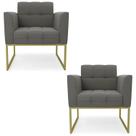 Poltrona Base Industrial Dourado Kit 2 Ana Suede Grafite - Ibiza Poltrona Base Industrial Dourado Kit 2 Ana Suede Grafite - Ibiza