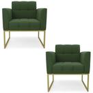 Poltrona Base Industrial Dourado Kit 2 Ana Suede Verde - Ibiza Poltrona Base Industrial Dourado Kit 2 Ana Suede Verde - Ibiza