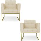 Poltrona Base Industrial Dourado Kit 2 Ana Veludo Luxo Off White - Ibiza