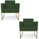 Poltrona Base Industrial Dourado Kit 2 Ana Veludo Luxo Verde - Ibiza