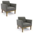 Poltrona Base Madeira Castanho Kit 2 Maressa Suede Grafite - Ibiza