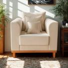 Poltrona Beny Para Sala de Estar Recepção Suede Bege