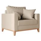 Poltrona Beny Pés e Base em Madeira Linho Rústico Bege