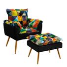 Poltrona Beta com Puff Lunar Suede Estampado Colorido com Preto Aradecor
