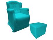 Poltrona Cadeira De Amamentação Com Balanço E Puff Manu Suede Azul Turquesa Mz Decor