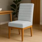 Poltrona Cadeira de Jantar Base de Madeira Melvie Bordado Horizontal Suede Cinza