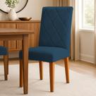 Poltrona Cadeira de Jantar Pé de Madeira Marise Bordado Matelassê Suede Azul