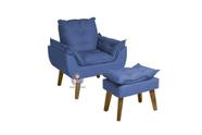 Poltrona/Cadeira Decorativa com Puff Opala Glamour Azul Marinho Com Pés Quadrado - Azul Marinho