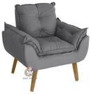 Poltrona/Cadeira Decorativa e Descanso Glamour Opala Cinza Confortável Com Pés Quadrado