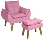 Poltrona Cadeira Decorativa E Puff Glamour Opala Com Pés Quadrado
