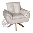 Poltrona Cadeira Decorativa Glamour Opala Base com Giratória em Madeira
