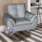 Poltrona/Cadeira Decorativa Glamour Opala Com Base Giratória 30cm em Madeira Bege