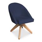Poltrona Cadeira Giratória Bela Suede Azul Marinho Base de Madeira - Pallazio