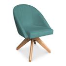 Poltrona Cadeira Giratória Bela Suede Azul Turquesa Base de Madeira - Pallazio