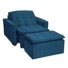 Poltrona Cama Retrátil Reclinável Com Puff Suede Azul Descanso - Larbelle