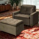 Poltrona Cama Retrátil Reclinável Com Puff Suede Marrom Descanso - Larbelle Poltrona Cama Retrátil Reclinável Com Puff Suede Marrom Descanso - Larbelle
