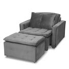 Poltrona Cama Retrátil Reclinável Confortável Suede Cinza Descanso - Larbelle