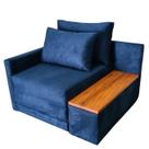 Poltrona Cama Solteiro com Tampo Lateral Direito Tecido Suede Marinho Medida 108cm 1 Lugar