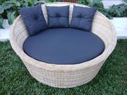Poltrona Chaise Redonda Jardim Varanda Área Externa Alumínio e Fibra Sintética Cor Natural