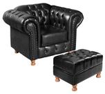 Poltrona Chesterfield Luis XV com Puff Banqueta Botonê Classico Retrô