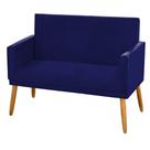 Poltrona Clássica 2 Lugares Pés Retrô Nina Suede Azul Marinho