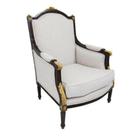Poltrona Classica Madeira Maciça Preta Tecido Branco Poltrona Classica Madeira Maciça Preta Tecido Branco