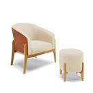 Poltrona com Puff Base de Madeira Stella Nozes/Linho Bege D03 - D'Rossi