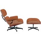 Poltrona com Puff Charles Eames Madeira Freijó Couro Natural Legitimo