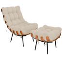 Poltrona com Puff Costela Suede Bege Straso Móveis