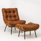 Poltrona Com Puff material sintético Caramelo- Straso Móveis