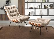 Poltrona Costela com Puff Base Fixa para Sala, Quarto