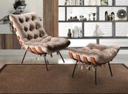Poltrona Costela com Puff Base Fixa para Sala, Quarto